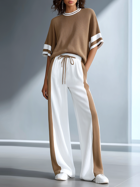 VERA - Set due pezzi in maglia color block marrone