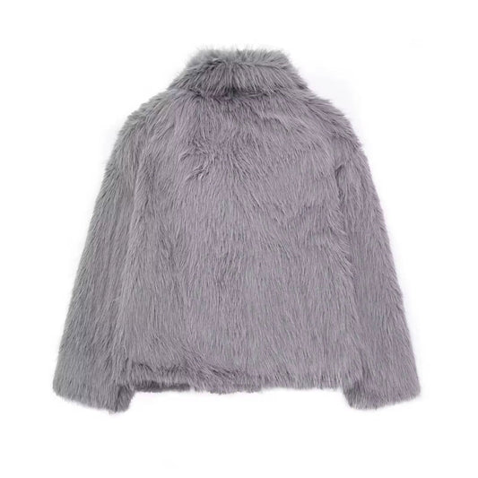 ZOE - Giacca puffer grigia effetto pelliccia