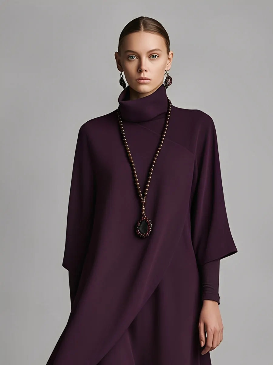 ARBORIO - Abito maxi color prugna in jersey misto cotone ricamato