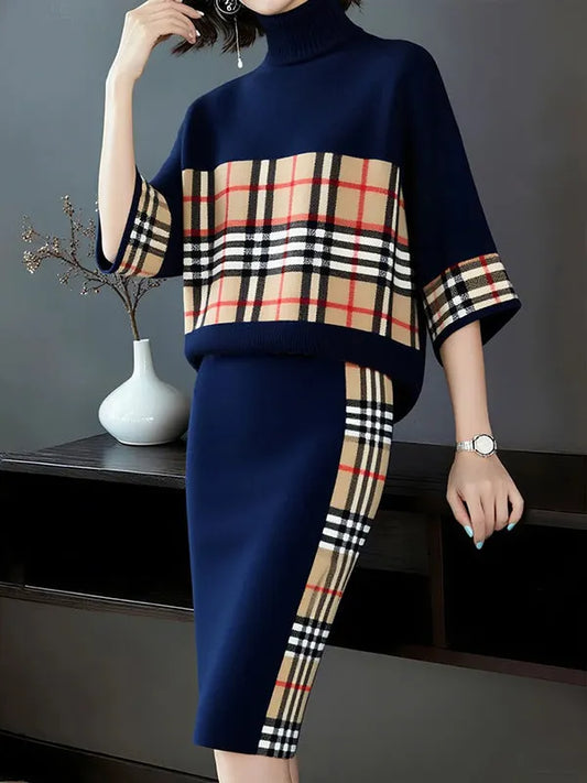 TORTORICI - Pullover ampio blu royal a quadri con maniche tre quarti