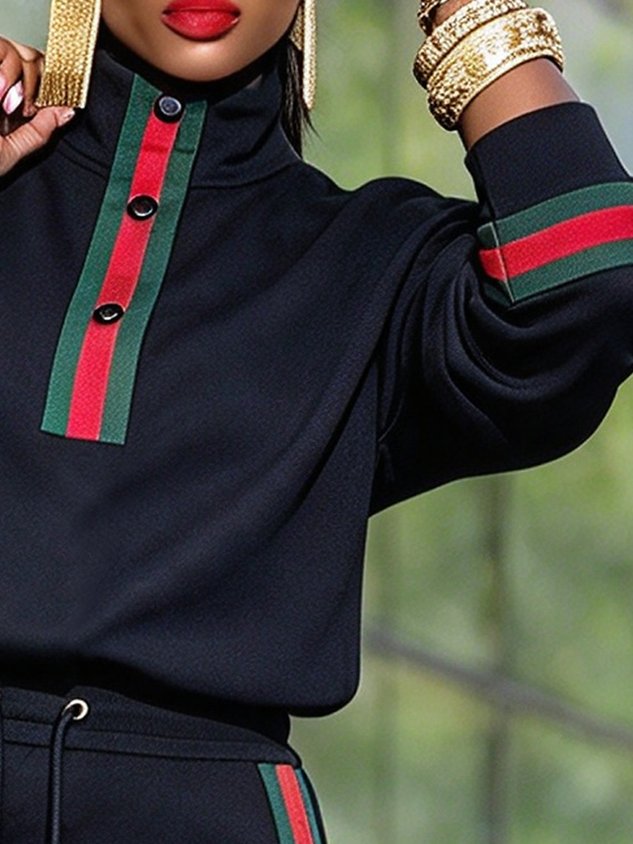 GEMMA - Felpa nera color block con collo alto