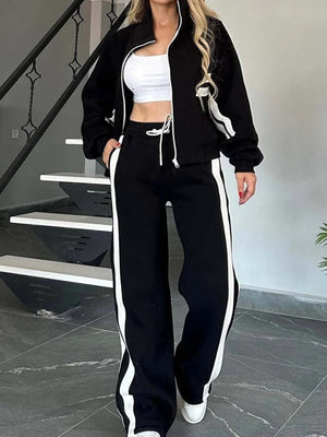 TILDE - Completo sportivo2 pezzi con zip e pantaloni wide-leg