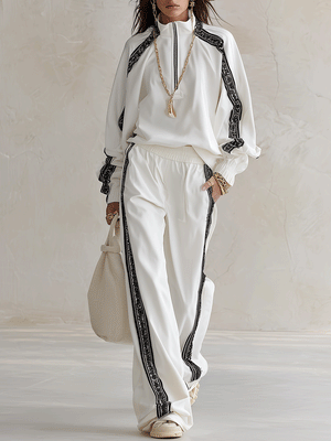 MOLISE - Completo bianco con zip e pantaloni ampi a contrasto