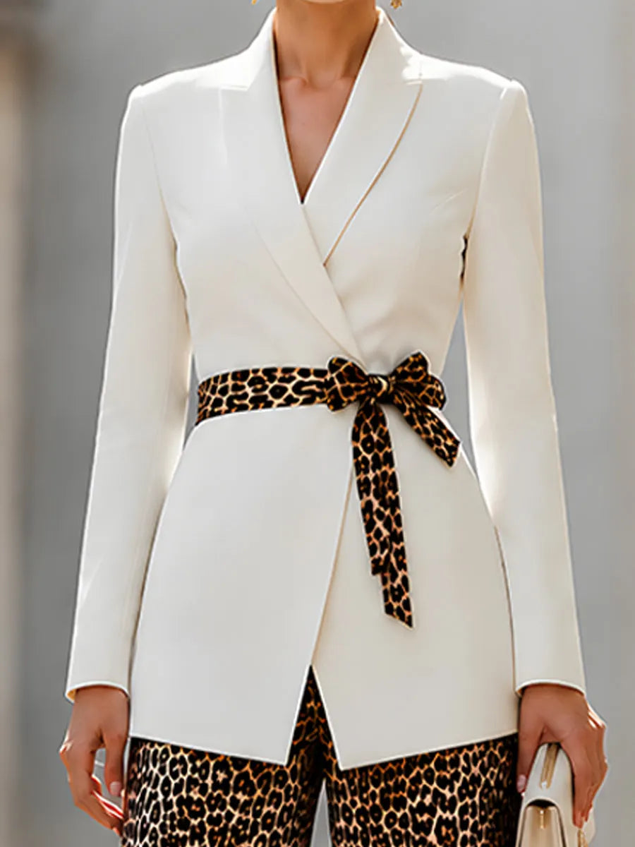 MISTRETTA - Set due pezzi avorio con blazer e pantaloni leopardati