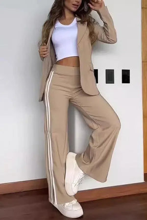CAUTANO - Completo Blazer Sportivo e Pantaloni Bianco Khaki a Righe