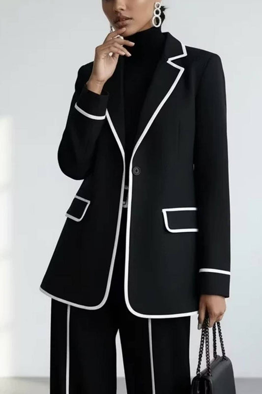 AMBRA - Set due pezzi con blazer bordato e pantaloni palazzo a contrasto