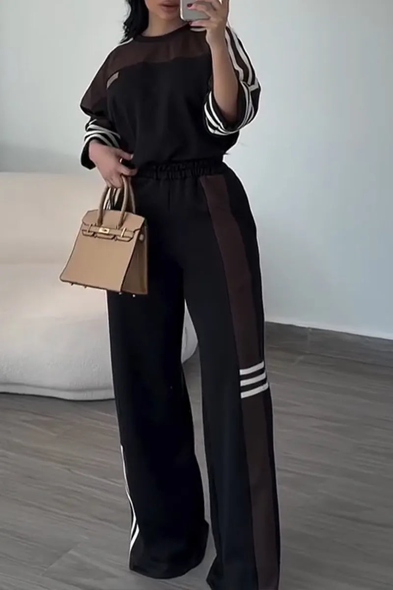 BIENTINA - Completo nero casual color block top e pantaloni palazzo