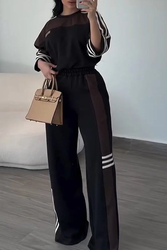 BIENTINA - Completo nero casual color block top e pantaloni palazzo