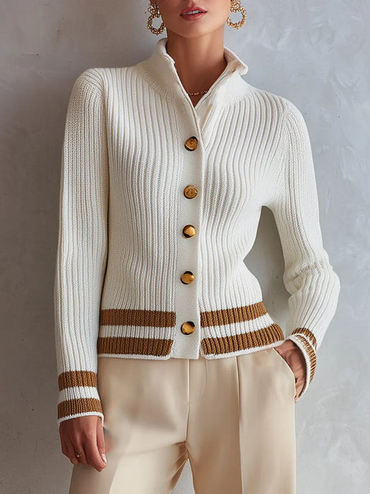 BOLTIERE - Cardigan a coste in maglia bianco crema