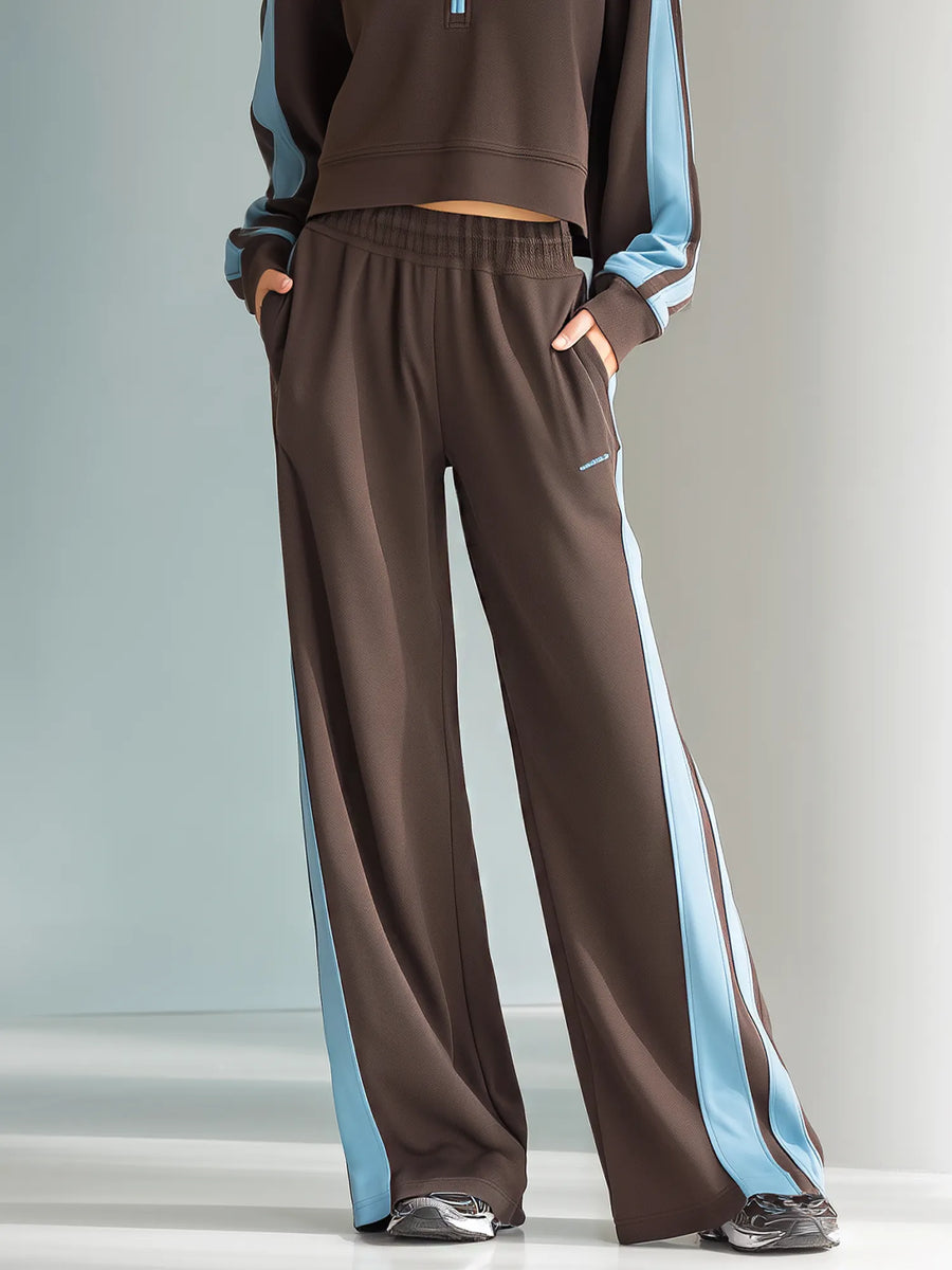 FORCE - Tuta casual marrone e azzurro con zip a mezza altezza