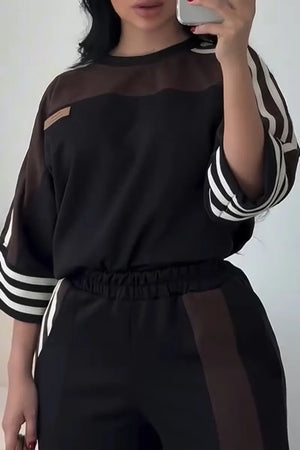 BIENTINA - Completo nero casual color block top e pantaloni palazzo
