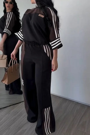 BIENTINA - Completo nero casual color block top e pantaloni palazzo