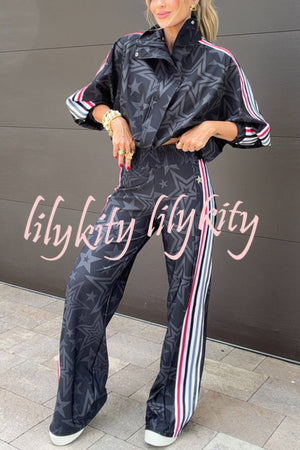 FLAVIA - Giacca sportiva a righe colorblock con stelle e zip collo alto