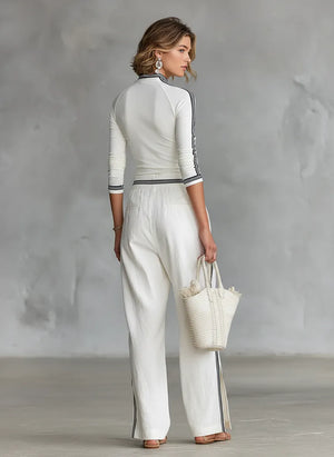 CENTALLO - Completo sportivo bianco e blu con T-shirt e pantaloni ampi