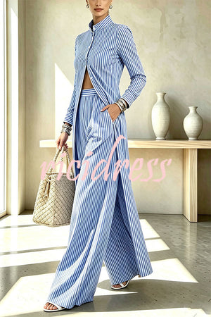 PERTUSIO - Completo midi a righe con camicia e pantaloni palazzo
