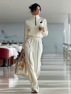 SEROLE - Completo sportivo bianco con collo zip a coste
