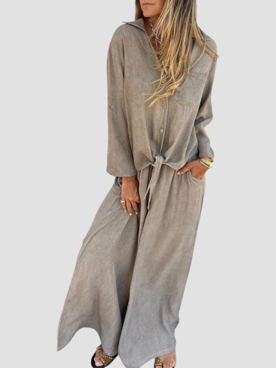 BEATRICE - Coordinato beige, viola e grigio