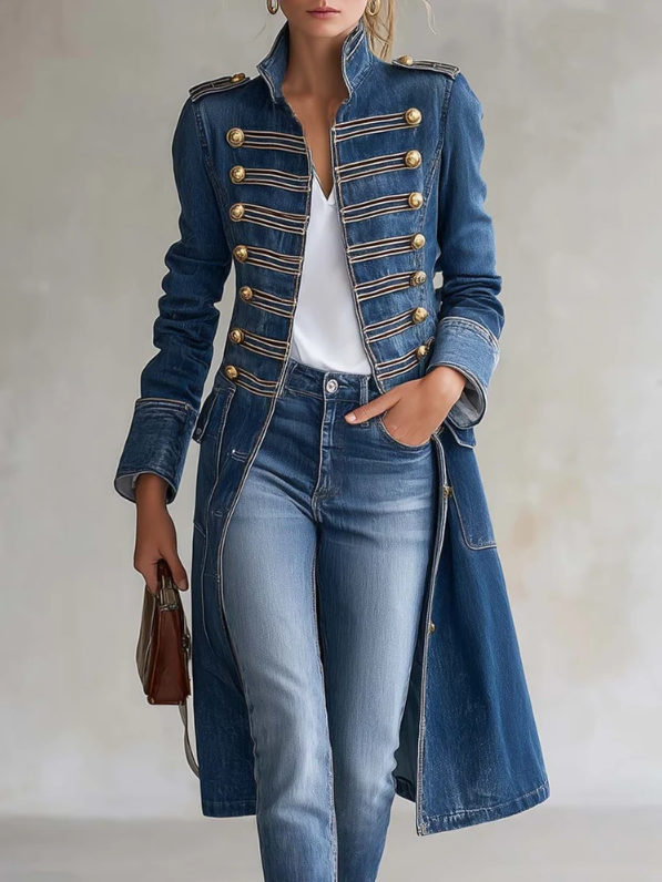 ORTELLE - Cappotto lungo in denim stile militare