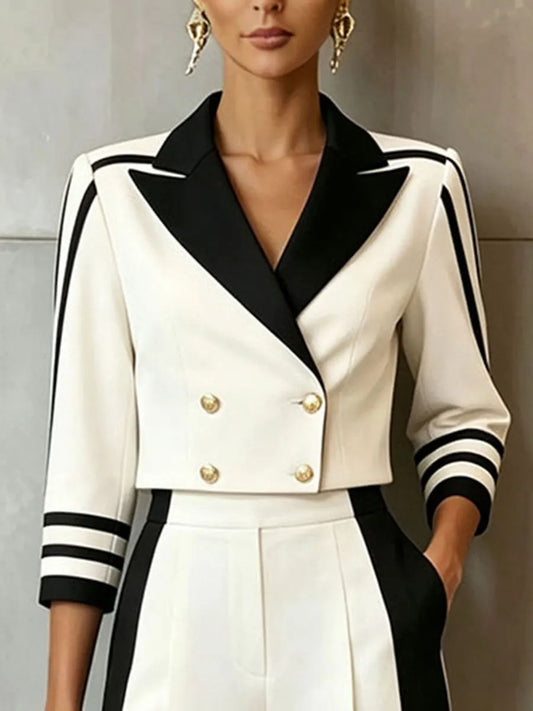 EUFEMIA - Tailleur bianco e nero color block in blazer e pantaloni