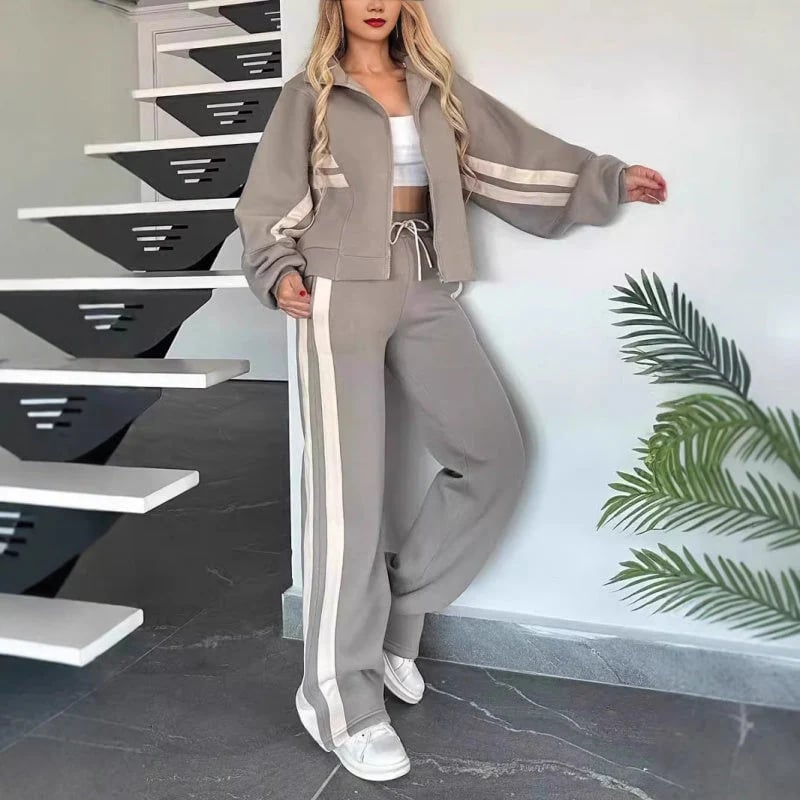 CROPALATI - Set due pezzi giacca a righe e pantaloni casual con zip