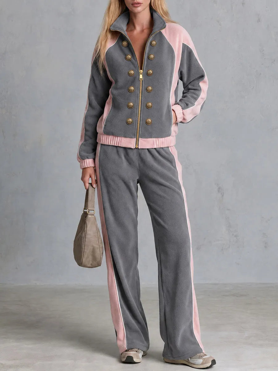 NUMANA - Set due pezzi in pile grigio con zip e revers doppiopetto