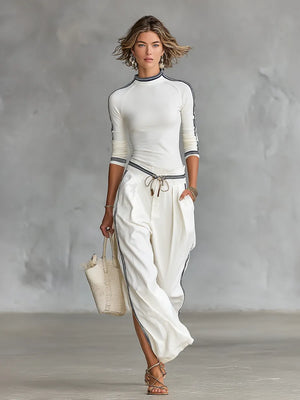 CENTALLO - Completo sportivo bianco e blu con T-shirt e pantaloni ampi
