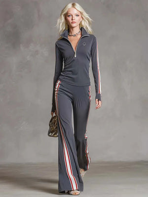 APRIGLIANO - Completo grigio in cotone con zip e revers