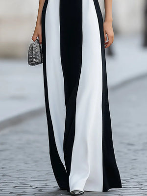 NEROLA - Abito maxi nero color block con collo alto