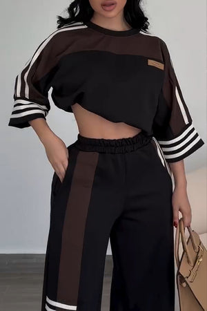 BIENTINA - Completo nero casual color block top e pantaloni palazzo