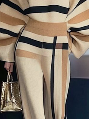 VERGIATE - Pantaloni palazzo casual a righe color kaki