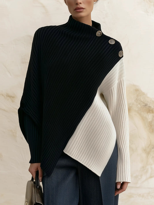 ARDORE - Maglione nero in maglia a collo alto asimmetrico