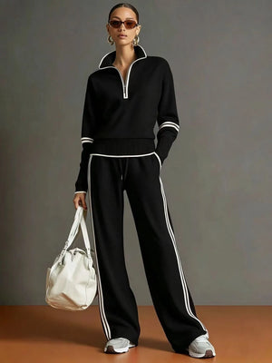 ANDRATE - Set in cotone con felpa mezza zip e pantaloni bicolore
