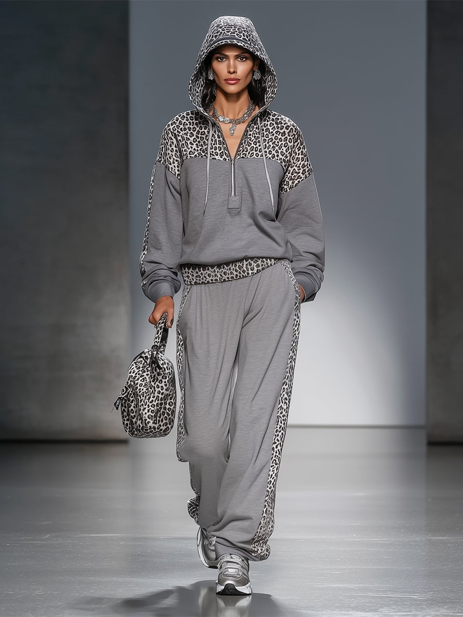 Set due pezzi con felpa e pantaloni con dettagli animalier