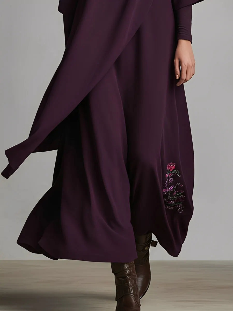 ARBORIO - Abito maxi color prugna in jersey misto cotone ricamato