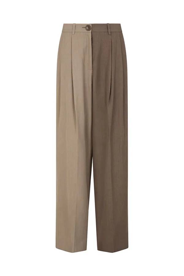 SPONGANO - Set due pezzi taupe con blazer a contrasto e pantaloni palazzo