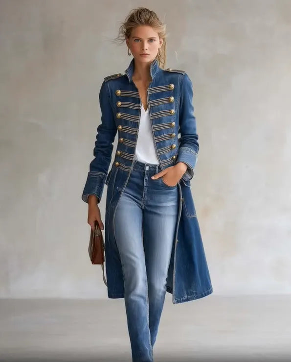 ORTELLE - Cappotto lungo in denim stile militare
