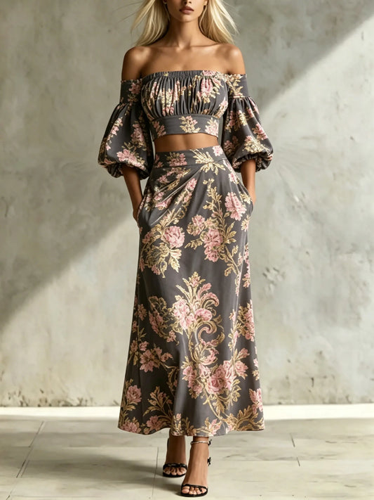 CAMIGLIANO - Women's Elegant Off-Shoulder Print Two-piece Set
