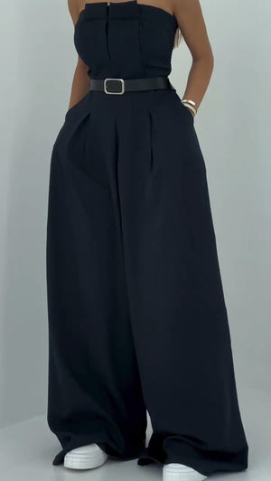 CLARISSA - Completo donna jumpsuit senza spalline con giacca