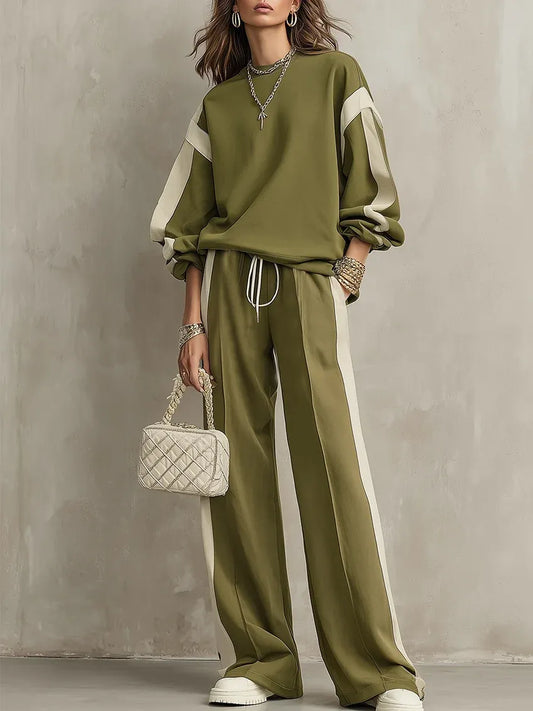 CONSOLATA - Set felpa girocollo e pantaloni ampi verde oliva