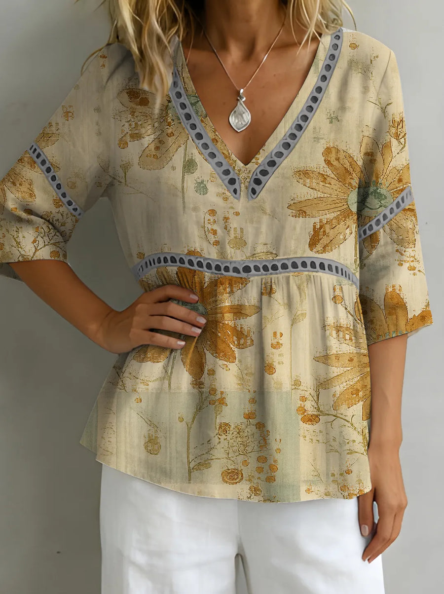 COMAZZO - Top floreale con scollo a V
