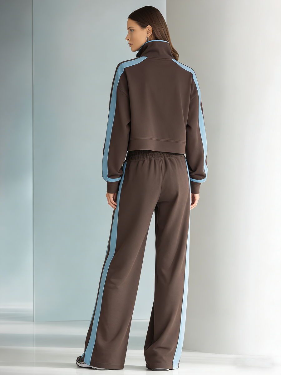 FORCE - Tuta casual marrone e azzurro con zip a mezza altezza