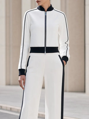 LECCO - Completo sportivo bianco con righe nere e zip