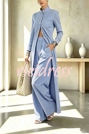 PERTUSIO - Completo midi a righe con camicia e pantaloni palazzo