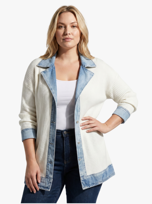 ARTEMISIA - Giacca in Maglia di Cotone Effetto Denim Multicolore