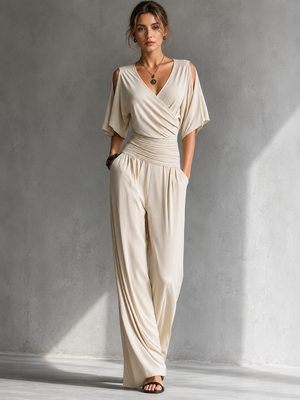 GERIKA - Tuta elegante effetto morbido in beige, blu, kaki o nero