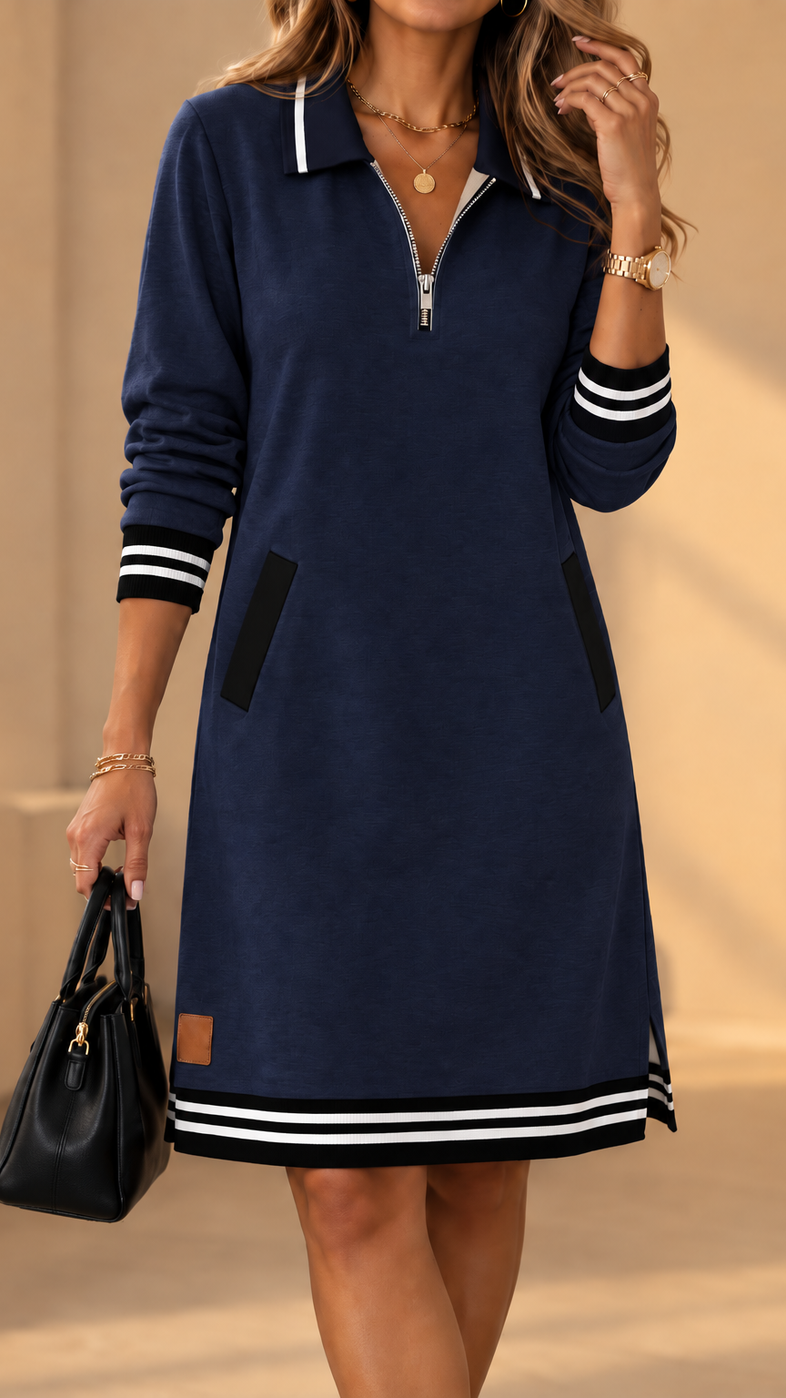 TAURIANOVA - Abito polo elegante in grigio, blu navy, nero o rosso