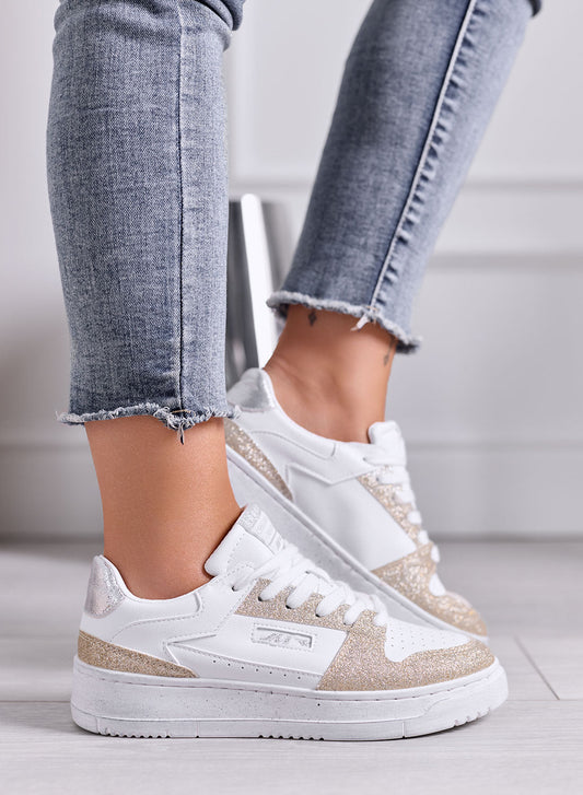 GIULIA - Sneakers bianche con dettagli glitter oro luminosi