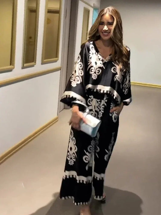 GIULIA - Completo pantaloni nero con stampa irregolare