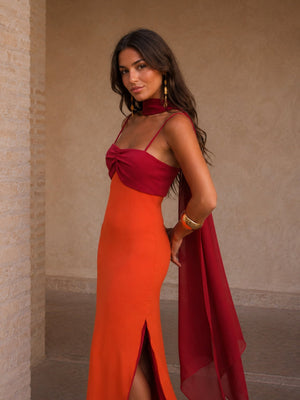 ELENA - Abito lungo con scollo drappeggiato