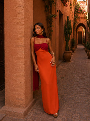 ELENA - Abito lungo con scollo drappeggiato